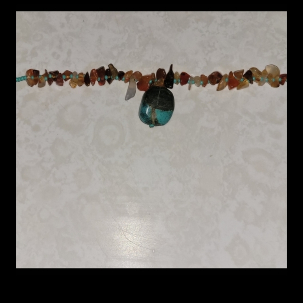 Stunning, Turquoise and either amber or citrine beaded necklace with extender
